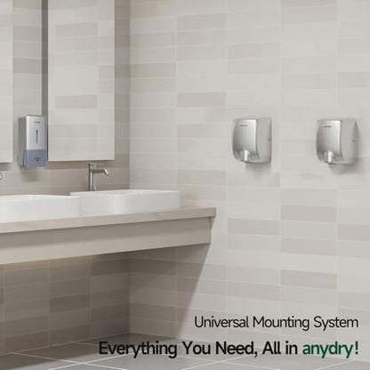 anydry Compact Hand Dryer for Bathrooms, Brushed Stainless Steel Finish | Ideal for Commercial or Home Use, High-Speed Airflow, Fast Drying, AC 100–130 V~, Smart Warm Wind, Easy Hardware Wiring - color: Brushed Stainless Steel