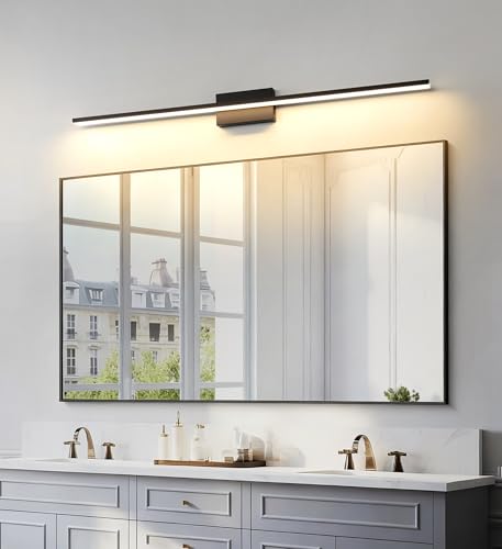 JUSHENG Black Modern LED Vanity Lights for Bathroom Light Fixtures, 47.24 Inch 42W 5CCT Dimmable Vanity Light Bar Bathroom Lighting - color: Black-5CCT, size: 47.24'' Long-Dimmable