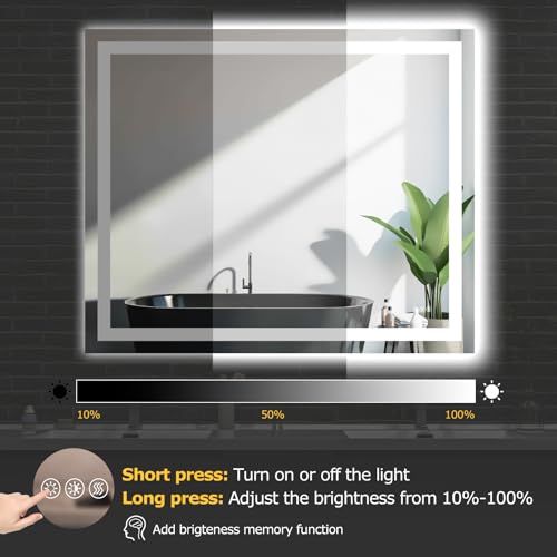 Hivone 48"X40" LED Bathroom Mirror with Lights, Anti-Fog, Dimmable, Backlit + Front Lit, Smart Bathroom Vanity Mirror, Memory Function, Shatterproof, Tempered Glass (Horizontal/Vertical) - size: 48"L x 40"W