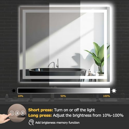 Hivone 48"X40" LED Bathroom Mirror with Lights, Anti-Fog, Dimmable, Backlit + Front Lit, Smart Bathroom Vanity Mirror, Memory Function, Shatterproof, Tempered Glass (Horizontal/Vertical) - size: 48"L x 40"W