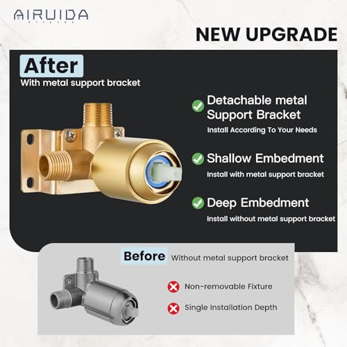 Airuida Shower Faucet Set,6 Inch Brushed Gold Shower Trim Kit | Round Rainfall Shower Head,Single Handle,Male Threads Rough-in Valve,Wall Mount Bathroom System - color: Gold, size: 6 Inch