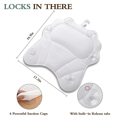 Bath Pillow RUVINCE Ergonomic Luxury Bathtub Pillow with Head,Neck, Shoulder and Back Support, 4D Bath Pillows for tub with 6 Powerful Suction Cups, Fits All Bathtub - color: White