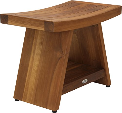 AquaTeak Asia 24" Teak Shower Bench with Shelf & Premium Teak Oil | Durable, Water-Resistant Teak, Shower Chair & Shaving Foot Rest, Indoor/Outdoor Use - size: B. Bench w/ Teak Oil