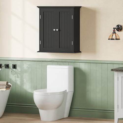 ChooChoo Bathroom Wall Cabinet Set of 2, Over The Toilet | 8.8"D x 21.1"W x 24"H, Medicine Cabinet, 2 Door and Adjustable Shelves, Cupboard, White - color: Black, size: 8.8"D x 21.1"W x 24"H (2 pack)