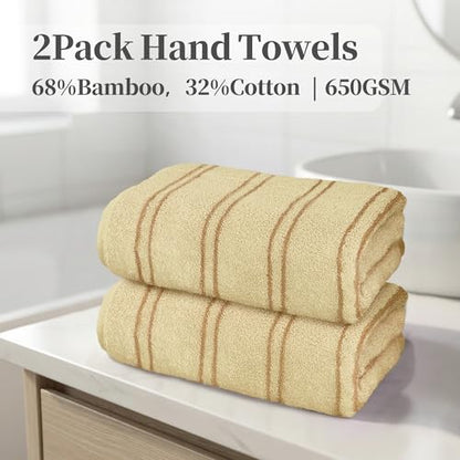 VOOVA & MOVAS 2 Pack Large Striped Hand Towels,68% Rayon from Bamboo, 32% Cotton,32x16 Inches,Ultra Soft Breathable Highly Absorbent for Bathroom Gym,Brown - color: Brown Striped