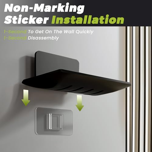 Huakaile 3 Pieces Black Self-Adhesive Bar Soap Holder for Shower & Sink, Removable Space Aluminium Wall Mounted Soap Dish Tray for Bathroom Tub Kitchen Sink No Drilled (Black) - color: Black
