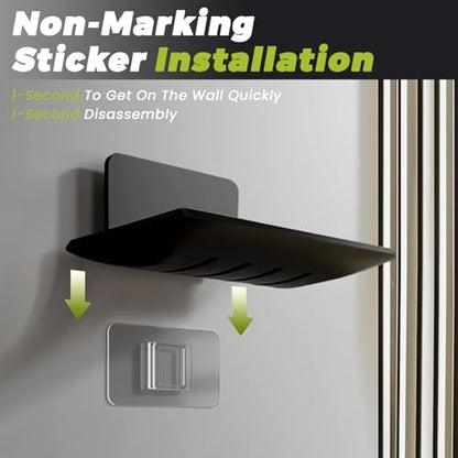 Huakaile 3 Pieces Black Self-Adhesive Bar Soap Holder for Shower & Sink, Removable Space Aluminium Wall Mounted Soap Dish Tray for Bathroom Tub Kitchen Sink No Drilled (Black) - color: Black