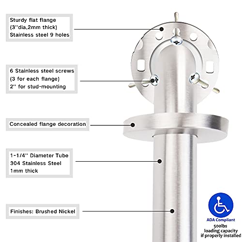 Stainless Steel Bathroom Safety Shower Grab Bar, Anti Slip Bathtubs Grab Bars,Toilet Assist Saft Handle Handrail ADA Compliant 500lbs for Handicap Elderly Senior (Brushed, 12 Inches 2 Pack) - size: 12 inches (2 Pack)