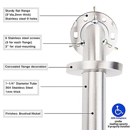 Stainless Steel Bathroom Safety Shower Grab Bar, Anti Slip Bathtubs Grab Bars,Toilet Assist Saft Handle Handrail ADA Compliant 500lbs for Handicap Elderly Senior (Brushed, 24 inches) - size: 24 inches
