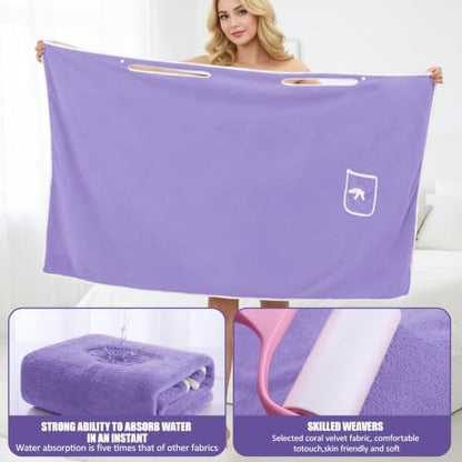 Unisex Bath Towel, Wearable After Bath Towel Set, Wearable Quick Dry Shower Gym Towel(53" x 31", Light Purple) - color: Light Purple, size: S(135X80CM)