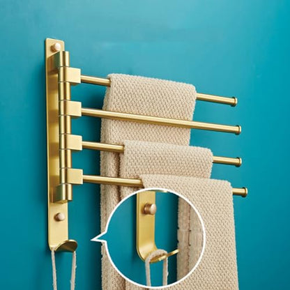 ZHOUXIAO Swing Out Towel Bar Holder Wall Mount Gold Finish/Swivel Towel Rack for Bathroom or Kitchen, Metal Towel Bar Folding Arm Swivel Hanger Bathroom Storage 2Bars