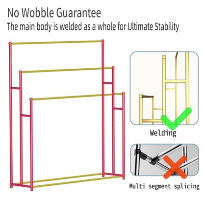 3 Tier Standing Towel Rack - Extra Wide Large Bathroom Towel Stand, Heavy-Duty Metal Towel Drying Rack for Poolside (Matte Gold, 25.6” Wide) - color: Gold