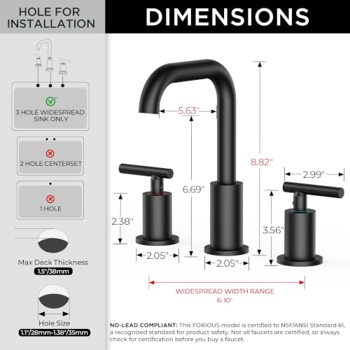 FORIOUS Bathroom Sink Faucet 3 Hole Widespread 8 Inch 2 Pack Matte Black | 6-12 inch Widespread Sink Faucet with 2 Handles, Pop Up Drain and Water Supply Supplies for Vanity Restroom RV Lavatory Sink - color: Matte Black x2PCS