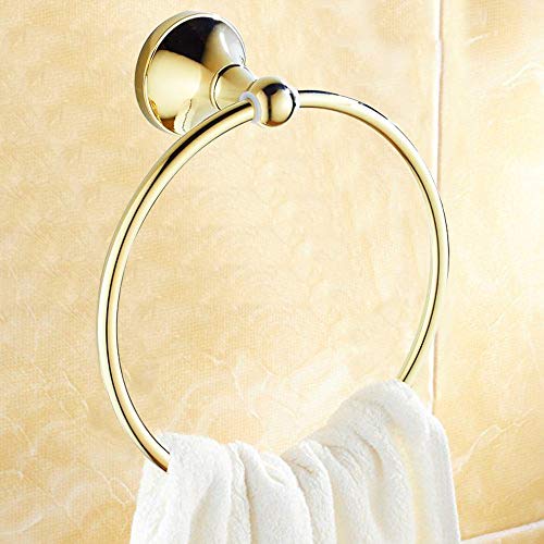7Trees Bathroom Lavatory Towel Ring Wall Mount Hanging Towel Ring Aluminum Oxide Wall Mounted, Polished Gold