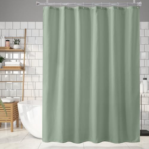 Sage Green Shower Liner Cloth Waterproof, Soft Sage Green Shower Curtain Liner Fabric with Weighted Stones, Washable Shower Curtain and Liner 2-in-1, 12 Grommet Holes, 72 x 72 Inches - color: Sage Green, size: 72"W x 72"L (Pack of 1)