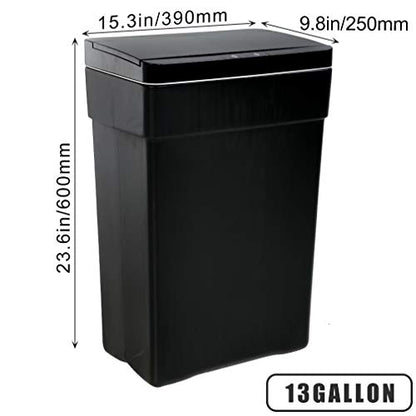 BestOffice 13 Gallon Trash Can Automatic Kitchen Trash Can Touch Free High-Capacity Garbage Can with Lid for Bedroom Bathroom Home Office 50 Liter (Black, 1) (1, Black) - color: Black