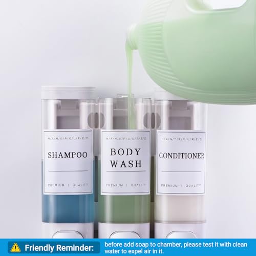 Shampoo and Conditioner Dispenser, Shower Soap Dispenser Wall Mounted, Shampoo Dispenser for Shower Wall No Drill, Bathroom Body Wash Dispenser 3 * 350ml White 3 Chamber - size: 3