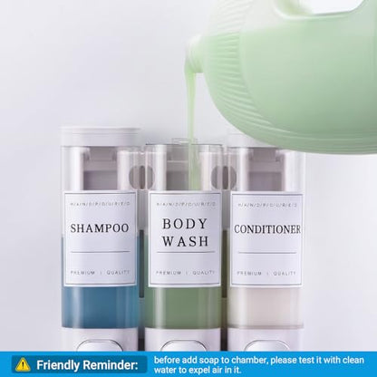 Shampoo and Conditioner Dispenser, Shower Soap Dispenser Wall Mounted, Shampoo Dispenser for Shower Wall No Drill, Bathroom Body Wash Dispenser 3 * 350ml White 3 Chamber - size: 3