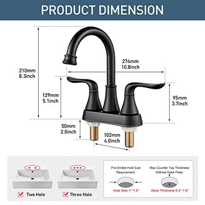 GENBONS Bathroom Faucets for Sink 3 Hole, 4 inch Matte Black with Pop-up Drain and 2 Supply Hoses 2 Handle Centerset Faucet for Sink Vanity - color: Matte Black - C, style: Centerset Bathroom Faucet