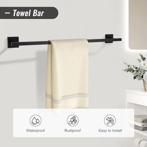 YACVCL Black Towel Bar Set 5-Piece Bathroom Hardware Accessories Set,SUS304 Stainless Steel Towel Rack Set,23.6 Inch Towel Bar,Toilet Paper Holder,Towel Ring and Towel Hooks,Wall Mounted - color: Matte Black, size: 5 Pieces