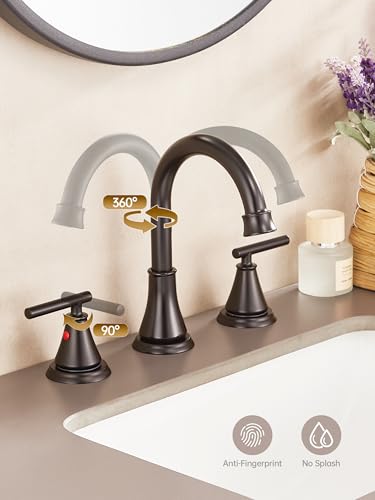 Black 8 Inch Widespread Bathroom Sink Faucet 3 Hole, Bathroom Vanity Faucet with Metal Pop-up Drain Assembly, 2 Handle Basin Supply Hoses - color: Matte Black