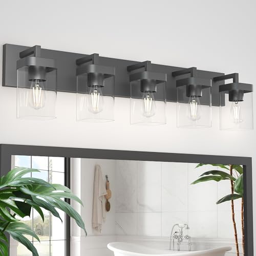 Bathroom Vanity Light, Square Design 5 Lights Morden Bathroom Lighting Fixtures Over Mirror, Black Vanity Light for Living Room/Bedroom - color: Black, size: 5 Light