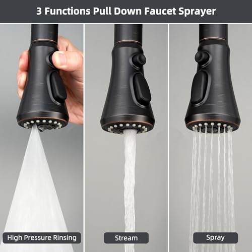 Hibbent Pull Down Spray Head, NSF/ANSI/CAN 61 & CUPC Certified 3-Function Spray Nozzle, 15 Adapters, Kitchen Sink Faucet Head Replacement Compatible with Moen, Delta, Kohler, Oil-Rubbed Bronze - color: Oil Rubbed Bronze, style: 2.5 Gallon Per Minute