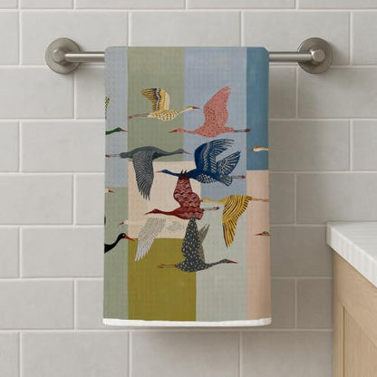 Abstract Crane Bird Kitchen Dish Hand Towels 16x24 | Bird Lover Watcher Birding Gifts, Mid Century Modern Boho Bird Decorative Hand Tea Towels for Bathroom Kitchen