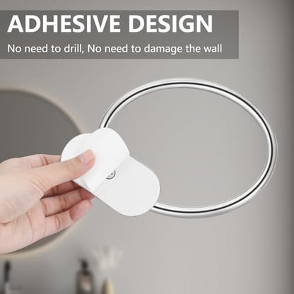 Self Adhesive Towel Ring and Toilet Paper Holder, No Drilling Stainless Steel Bathroom Hardware Set, Sturdy Bathroom Accessories for Home or Kitchen, Wall Mounted (Chrome) - color: Chrome