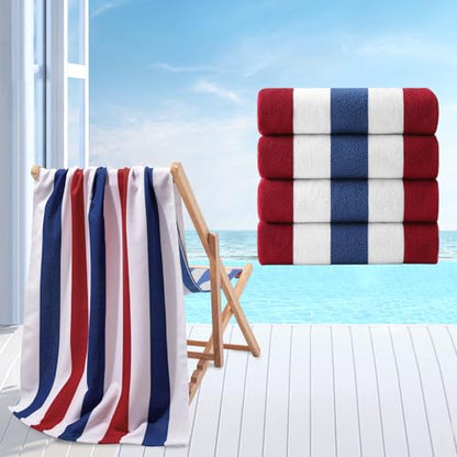 Beach Towel Set-4 Pack 30"x60" Sand Free Stripe Beach Towel for Pool,Bathroom,Soft Absorbent Quick Dry Lightweight Beach Bath Towel,Camping Blanket,Travel Towel,Beach Essentials for Adults,Red/Blue - color: Red/ Blue