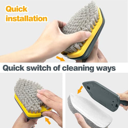 Shower Scrubber with Long Handle for Cleaning, 56" Extendable 3 in 1 Shower Cleaner Brush, Interchangeable Tub Scrub Brush Attachment for Cleaning Bathroom Bathtub Floor Wall