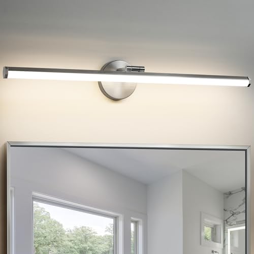 KAISITE Bathroom Light Fixture Over Mirror 30IN Brushed Nickel LED Vanity Light 24W 3000K Dimmable Modern Bathroom Wall Mount Lighting Fixture Rotatable Bath Vanity Light Bar - color: Brushed Nickel, size: 30 Inch