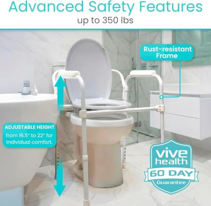 Vive Bedside Commode Toilet Chair (Folding) - 350 lb Capacity, Safety Rail, Shower Chair - 3 in 1 Heavy Duty Bariatric Bucket with Padded Arms, Tight Lid – Portable Seat for Home - Steel