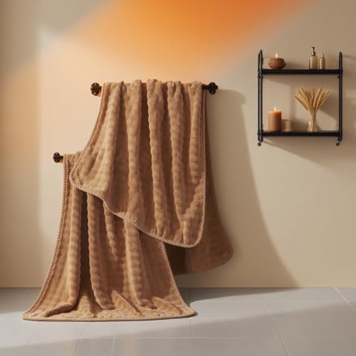COZYART Lint Free 8 Pcs Bathroom Towels Set Ultra Soft Microfiber Tan | Fluffy, Thick, Highly Absorbent, Fast Dry, No Shedding, No Pilling, Fade Resistant, Durable, Long-lasting - color: Tan