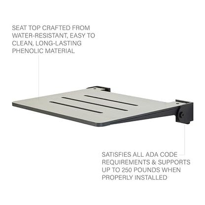 Seachrome 18 inch Silhouette Slimline Folding Wall Mount Shower Bench Seat, Gray Weathered Ash Seat with Matte Black Frame - color: Weathered Ash With Matte Black Frame