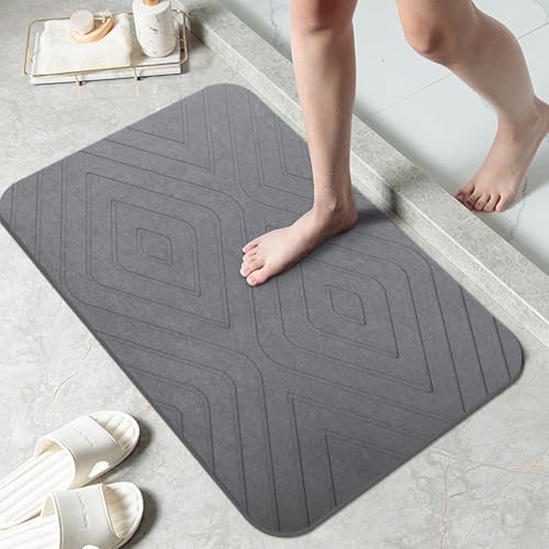2 Pack Stone Bath Mat, Diatomaceous Earth Shower Mat, Non-Slip Super Absorbent Quick Drying Bathroom Kitchen Floor Mat, 24x15, Grey - color: Grey