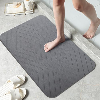 2 Pack Stone Bath Mat, Diatomaceous Earth Shower Mat, Non-Slip Super Absorbent Quick Drying Bathroom Kitchen Floor Mat, 24x15, Grey - color: Grey