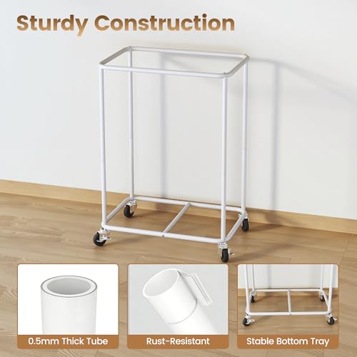Homeiju 180L Large Laundry Hamper with Wheels, Rolling Laundry Basket with Metal Frame and Removable Bag Design, Dirty Clothes Laundry Cart for Bathroom, Dorm Room, Laundry Room, White - color: White