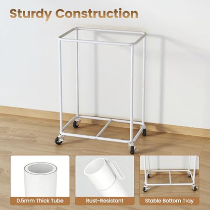 Homeiju 180L Large Laundry Hamper with Wheels, Rolling Laundry Basket with Metal Frame and Removable Bag Design, Dirty Clothes Laundry Cart for Bathroom, Dorm Room, Laundry Room, White - color: White