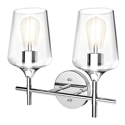 Ralbay Chrome Bathroom Light Fixtures 2-Lights with Clear Glass Modern Wall Mount Lighting Industrial Farmhouse Bathroom Vanity Lights Wall Sconce Chrome - color: Chrome, size: 2-Light