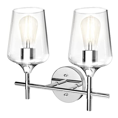 Ralbay Chrome Bathroom Light Fixtures 2-Lights with Clear Glass Modern Wall Mount Lighting Industrial Farmhouse Bathroom Vanity Lights Wall Sconce Chrome - color: Chrome, size: 2-Light