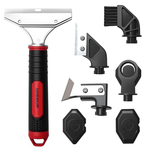 WISEUP Caulking Tool，6 in 1 Caulk Remover Tool with Grout Scraper，Brush | Caulking Tool Kit for Kitchen,Bathroom,Window,Door