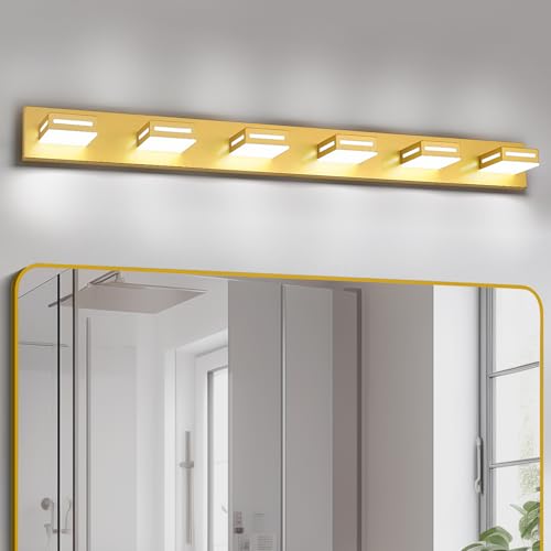LED Modern Bathroom Light Fixtures, 6-Light 48-Inch Gold Vanity Lights for Bathroom Lighting Fixtures Over Mirror, 6000K Cool White 350° Rotatable Wall Lamp - color: Gold, size: 6-light,48-inch