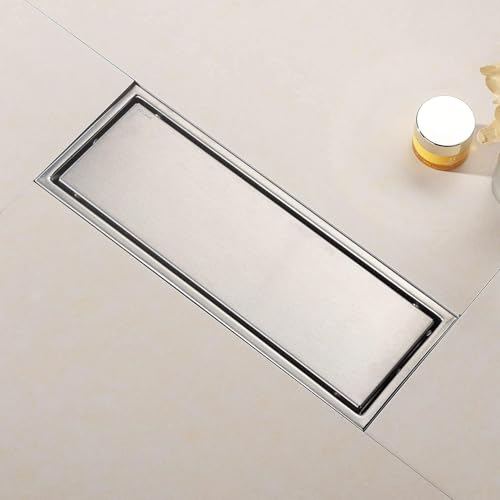 ELLO&ALLO 12 Inch Linear Shower Drain Brushed Nickel, SUS304 Stainless Steel Rectangle Shower Floor Drain with 2-in-1 Flat & Tile Insert Cover - color: Brushed Nickel, size: 12 In Tile insert Cover