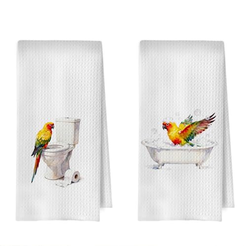 Funny Bird Bathroom Decor Set - Parrot Gifts Decorative Waffle Hand Towels for Bathroom Decor, Bird Lover Gifts Hand Towels, 16x24 Inch Set of 2 - color: Parrot-02