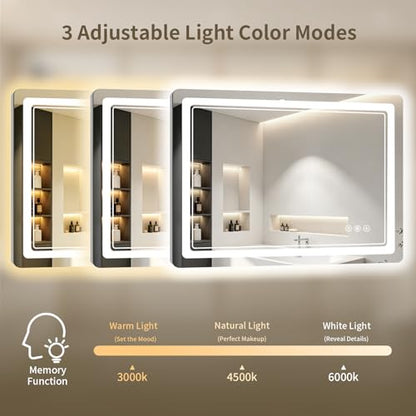 30"x30" LED Bathroom Mirror with Lights, Backlit + Front Lit, Anti-Fog, Lighted Bathroom Mirror for Wall, HD Shatterproof Tempered Glass, Dimmable, Memory Function (Horizontal/Vertical) - size: 30"L x 30"W