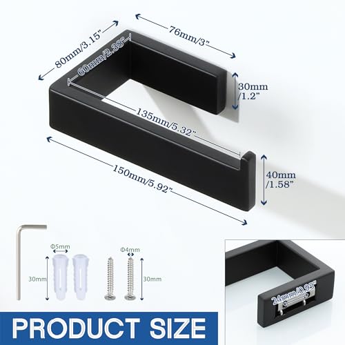 Alise Toilet Paper Holder Wall Mounted,Matte Black | SUS304 Stainless Steel, Bathroom Tissue Holder, Toilet Paper Roll Holder Dispenser for Toilet, Kitchen, Washroom, RV