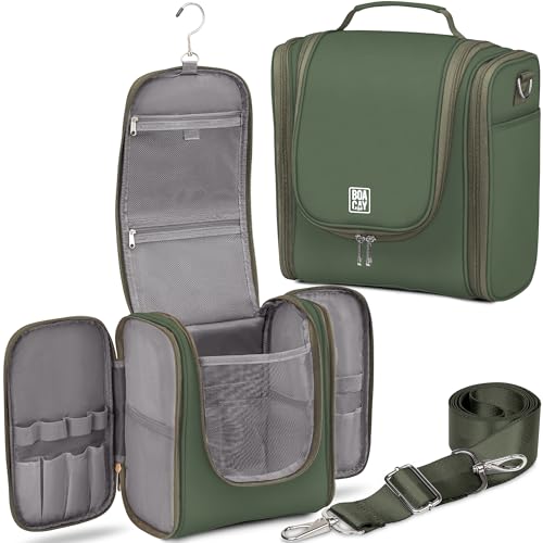 Extra Large Hanging Travel Toiletry Bag for Women and Men, Makeup Bag - color: (X-Large) Olive Green - Gray Interior