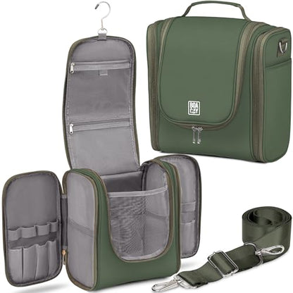 Extra Large Hanging Travel Toiletry Bag for Women and Men, Makeup Bag - color: (X-Large) Olive Green - Gray Interior