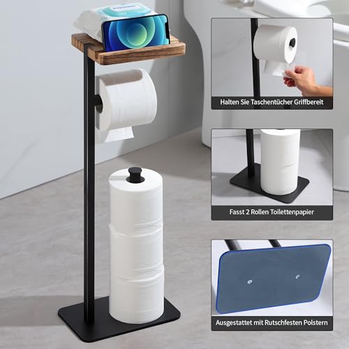 YIGII Toilet Paper Holder Stand with Shelf, Free Standing Toilet Paper Stand with Storage and Dedicated Phone Slot for Bathroom